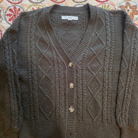 LOFT Sweaters - LOFT Women's Dark Green Cable Knit Cardigan